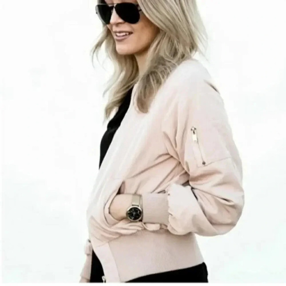 BISHOP + YOUNG Satin Bomber Jacket in Dusty Rose - Picture 8 of 8